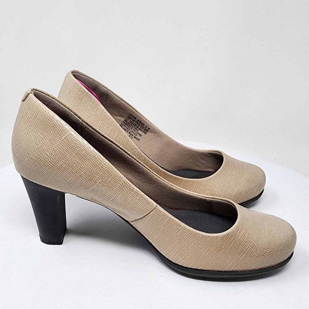 Rockport Total Motion Pumps Women 7 Wide Taupe Foil Leather Block Heel A10790 - Picture 8 of 10